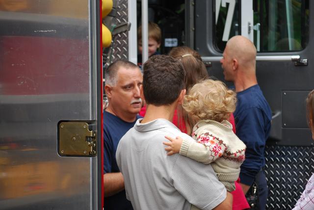 Firefighters' Steve Sellet and Matt Bean giving tours of the fire apparatus.  